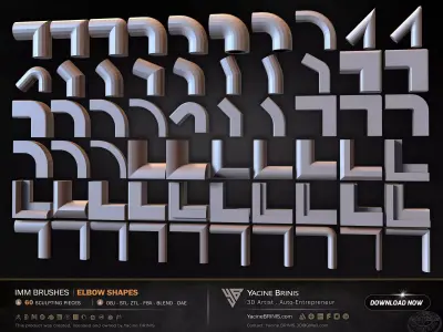 60 Hard Surface IMM Elbow Shapes Low-poly 3D model