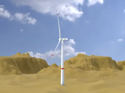 Wind turbine V1 H-120 RD 160m animation and Foundation Low-poly 3D model