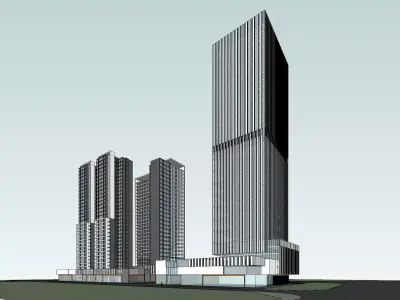 SU model of modern high-rise office and apartment building 3D model