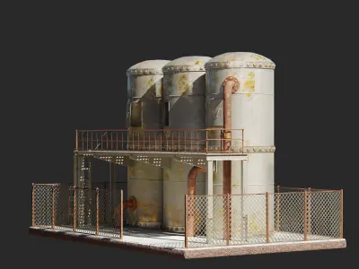 Refinery three rusty tanks 3D model
