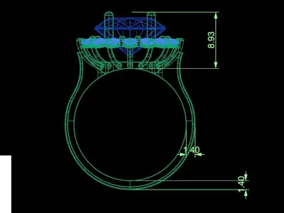 Antique sapphire ring -Entourage ring - Stl file - 3D Model  3D print model