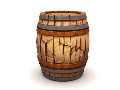 Stylized Broken Wooden Barrel Low-poly 3D model
