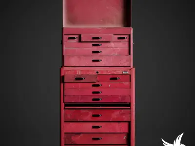 Toolbox tool chest on wheels Low-poly 3D model