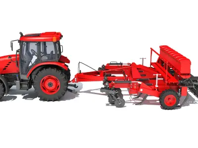 Tractor with Seed Drill 3D model 7