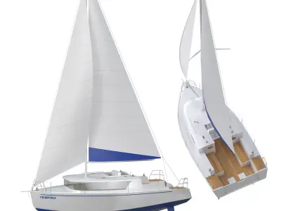 White Sailing Yacht 3D model