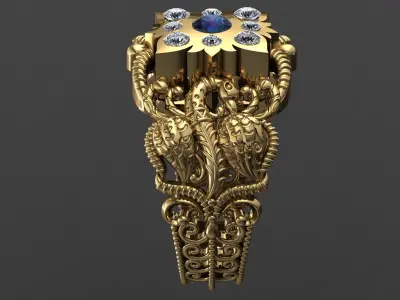 Antique Gents Men Ring  Peacock 002 3D print model