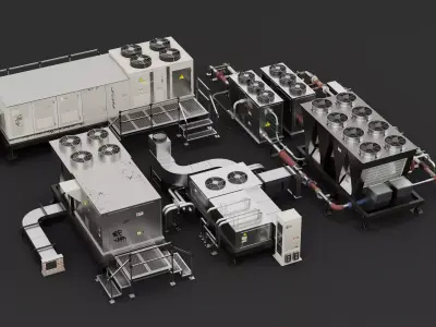 Industrial HVAC Cooling System Equipment Pack PBR Game Ready Low-poly 3D model