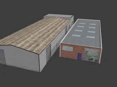 Commercial Warehouses Pack of 2 Low-poly 3D model