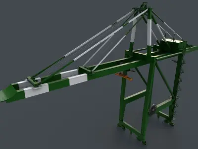 PBR Quayside Container Crane V2 - Green Low-poly 3D model