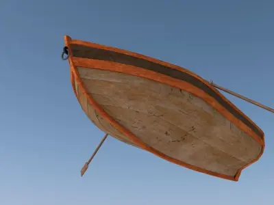 boat 3D model wooden floating in ocean Low-poly 3D model