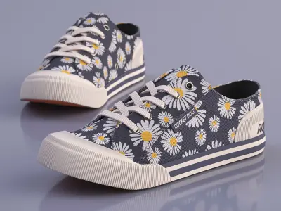  Rocket Dog Canvas Sneakers with Daisy Pattern Navy 
