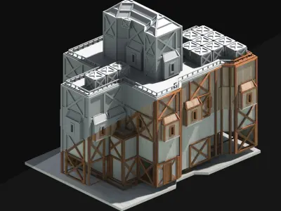 Medieval Low Poly Building Castle Wooden Village Stone House 14 Low-poly 3D model
