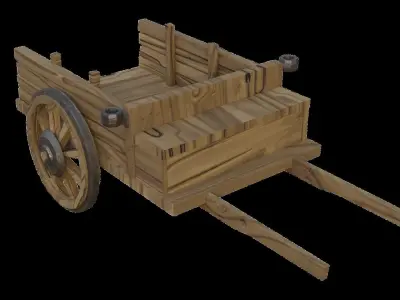 stylized old cart with torch hangers 3D model