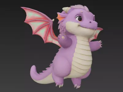 Cartoon Pink Baby Dragon 3D Model Low-poly 3D model