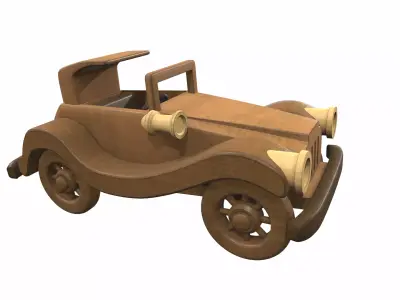 Wooden car toy retro 1 Free 3D model