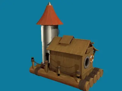 Floating House Hand-Painted Low-poly 3D model