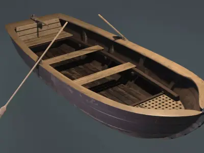 Old wooden row-boat  3D model