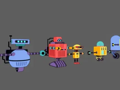5 stylized robots for animations rigged 3D model