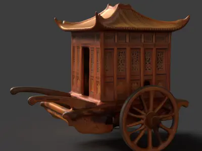 Chinese ancient wooden  carriage   Low-poly 3D model order
