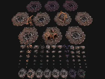 Mine Quarry Crane Industrial Set Crystal Ore Low-poly 3D model