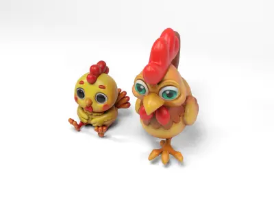 Funny hen and chick Low-poly 3D model