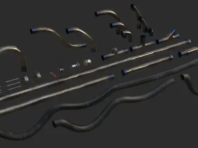 Modular Pipes - Sci-Fi Heat Metal Low-poly 3D model