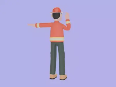Stylized 3D Firefighter Giving Stop Sign - Cartoon Fireman 3D model