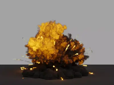 Fuel Explosion With Debris Simulation VDB Low-poly 3D model