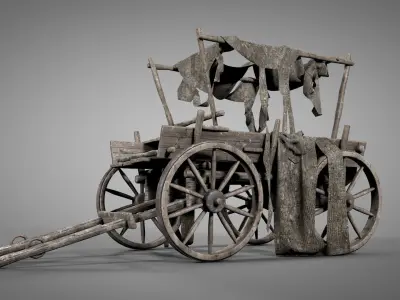 Old Cart with Fabric Animations 3D model