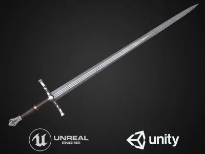 Medieval sword Low-poly 3D model 13