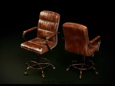 Leather Office Chair - New and Worn Versions  Low-poly 3D model
