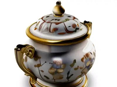 Ornate Porcelain Sugar Bowl with Gold Trim Low-poly 3D model