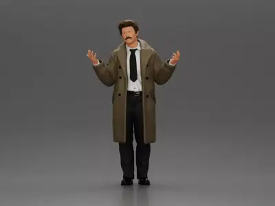 police detective in a coat standing with hands wide open 3D print model