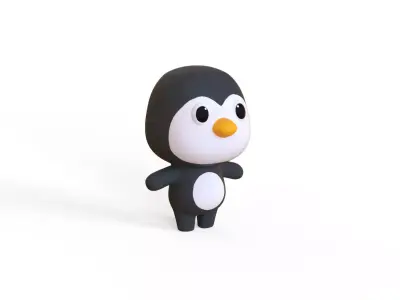 Cartoon Penguin - Chubby Animal Rigged Low-poly 3D model