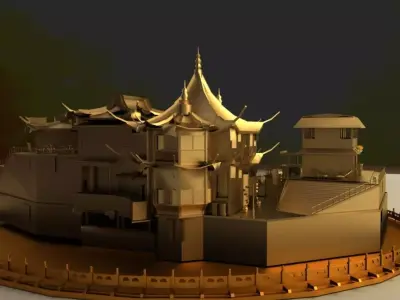 Chinese Ancient House 3D model 10