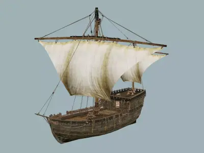 Galeon Ship X1 Game-Ready Low Poly 3D Model Low-poly 3D model