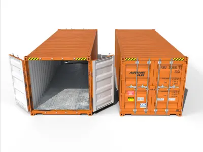 20ft Cargo Container Orange Low-poly 3D model