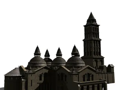 Basilica church with two towers 3D model