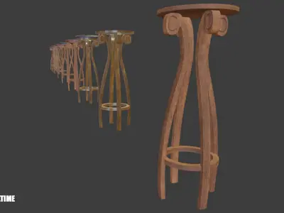 Vintage Bar Seat Stool Classic Style with PBR options  Low-poly 3D model