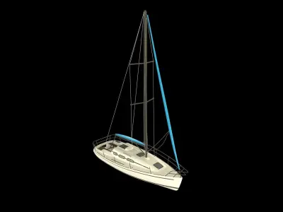 3D model of a sailboat with a white hull and a blue sail 3D model