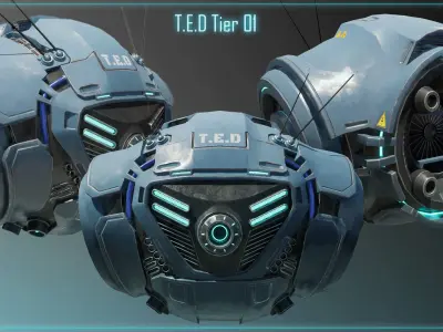 Technical Escort Drone All Tiers T-E-D Sci-Fi Asset Pack Low-poly 3D model