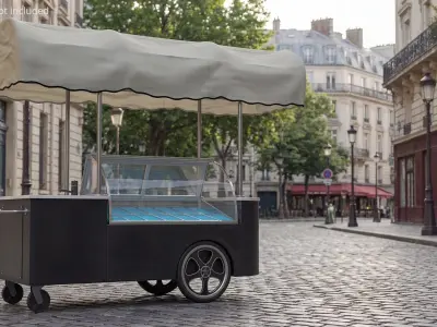  Mobile Ice Cream Display Cart Black 