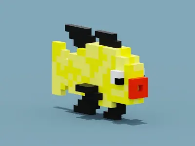 Yellow Fish Voxel Low-poly 3D model