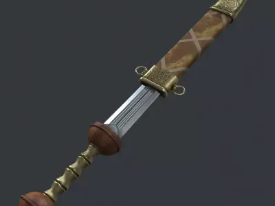  Steel sword and scabbard Low-poly 3D model