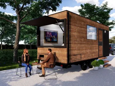 off grid house on wheels mobile home tiny house  vacation house  Low-poly 3D model