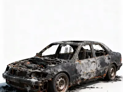 Scorched Husk Burnt-Out Sedan 3D Model Low-poly 3D model