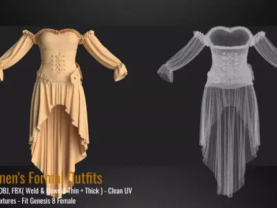 Women Steampunk Outfit-VOL 02-ZPRJ-OBJ-FBX-4K PBR Textures 3D model
