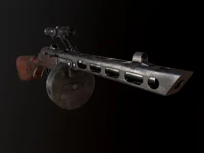 PPSh-41 with scope USSR Machine gun WW2 PBR Low-poly 3D model