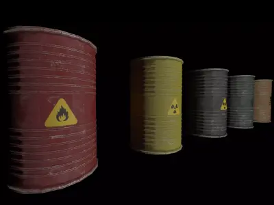 Danger oil barrels set Low-poly 3D model