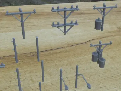 OUTDOOR POLE ASSETS 1-35 FOR DIORAMA SUPPORTED STL 3D print model